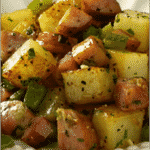 Brown potatoes cut in cubes