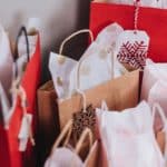 Christmas gift bags in red, white and brown