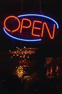 Open sign in lights